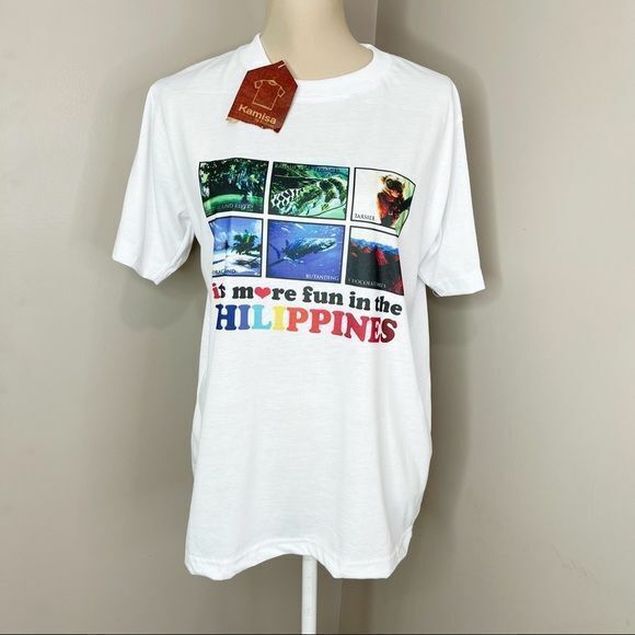 NWT Kamisa by Kultura White t shirt philippines print Small Unisex - Picture 2 of 9